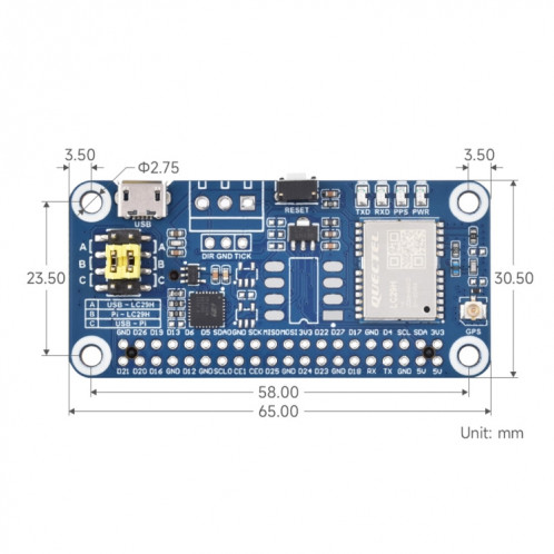Waveshare pour Raspberry Pi LC29H série module GPS de positionnement double bande L1 + L5, spécification: (DA) GPS/RTK HAT SW94031837-017