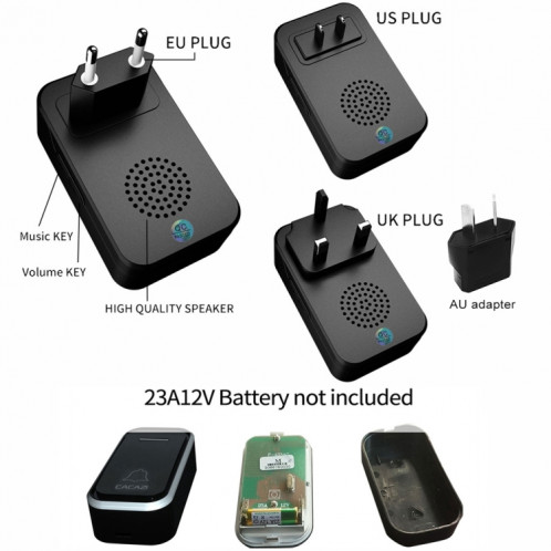 CACAZI Home Smart Digital Wireless Doorbell Sonnette électronique à distance pour personnes âgées, Style: Prise UE (Blanc) SC402A1120-011