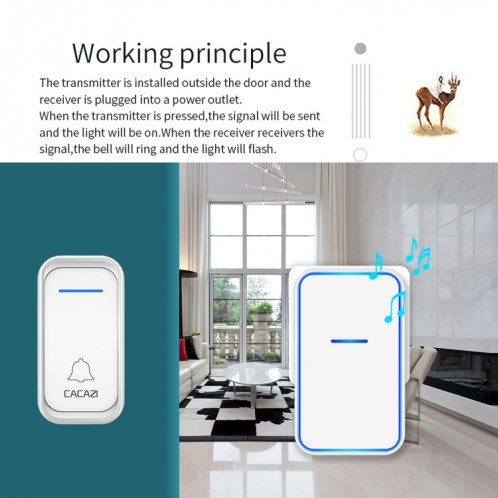 CACAZI Home Smart Digital Wireless Doorbell Sonnette électronique à distance pour personnes âgées, Style: Prise UE (Blanc) SC402A1120-011