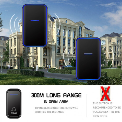 CACAZI Home Smart Digital Wireless Doorbell Sonnette électronique à distance téléavertisseur pour personnes âgées, Style: Prise UE (Noir) SC402B231-011