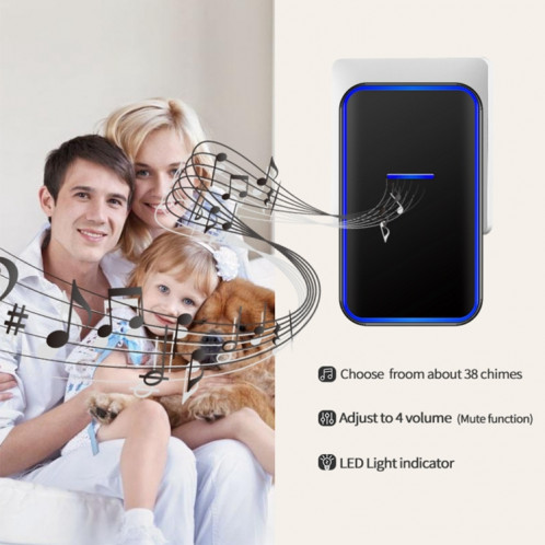 CACAZI Home Smart Digital Wireless Doorbell Sonnette électronique à distance pour personnes âgées, Style: Prise UE (Blanc) SC402A1120-011