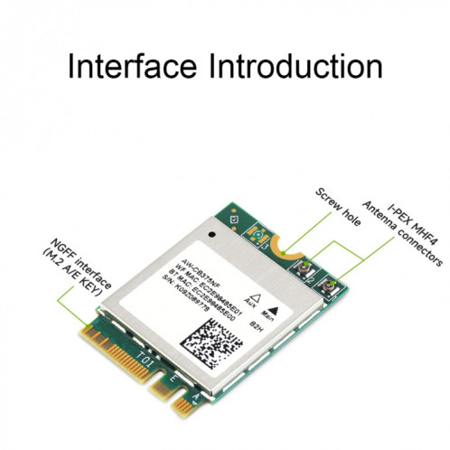 Carte réseau sans fil WiFi 5 double bande Waveshare 24780 AW-CB375NF 2,4 G/5 GHz, cœur RTL8822CE-CG, prend en charge BLE SW53171910-010