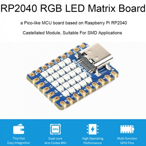 Carte de développement de processeur double cœur Waveshare 24594 5 × 5 RVB LED Matrix RP2040 SW5335733-09