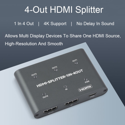 Répartiteur HDMI Waveshare 23738 4K, 1 entrée 4 sorties, partagez une source HDMI SW5338421-06