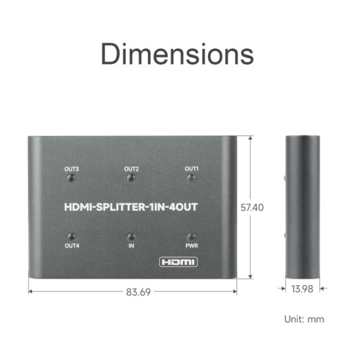 Répartiteur HDMI Waveshare 23738 4K, 1 entrée 4 sorties, partagez une source HDMI SW5338421-06