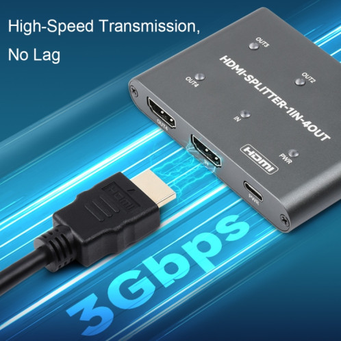 Répartiteur HDMI Waveshare 23738 4K, 1 entrée 4 sorties, partagez une source HDMI SW5338421-06
