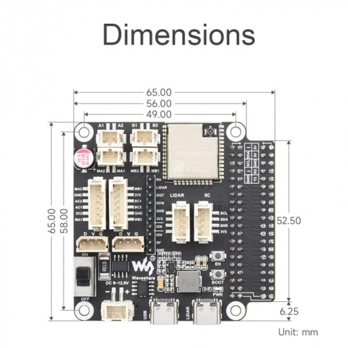 Carte de pilote générale multifonctionnelle Waveshare 23730 ESP32 pour Robots, prend en charge WIFI/Bluetooth/ESP-NOW SW5656999-07