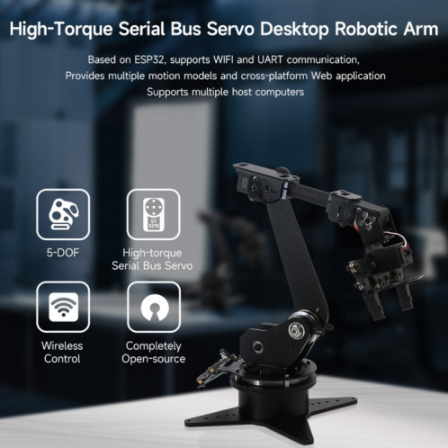 Servo de bus série à couple élevé Waveshare, kit de bras robotique de bureau, basé sur ESP32, 5-DOF, prise : prise britannique SW23031243-06