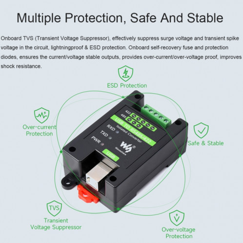 Convertisseur isolé Waveshare 23949 USB vers RS485/422, FT232RL et SP485EEN SW57311601-07