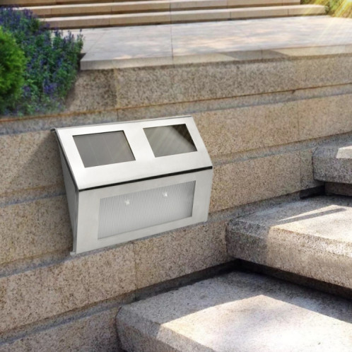 2 LED Contrôle du capteur de lumière à énergie solaire IP44 Applique murale à LED étanche Patio extérieur Voie de jardin Escalier de jardin Étape Éclairage de sécurité de nuit (lumière blanche) SH101A1513-09