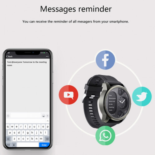 Montre intelligente à double affichage T3 pour homme IP68 Bracelet de remise en forme étanche 15 jours en veille Business Smartwatch Tracker d'activité (bleu) SH001C237-013