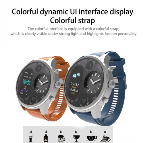 Montre intelligente à double affichage T3 pour homme IP68 Bracelet de remise en forme étanche 15 jours en veille Business Smartwatch Tracker d'activité (bleu) SH001C237-013