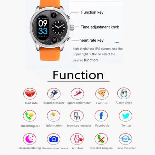 Montre intelligente à double affichage T3 pour homme IP68 Bracelet de remise en forme étanche 15 jours en veille Business Smartwatch Tracker d'activité (bleu) SH001C237-013