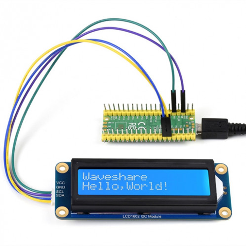 Waveshare 23991 LCD1602 Module I2C, Blanc avec Fond Bleu, 16x2 Caractères, 3.3V/5V SW7557920-06