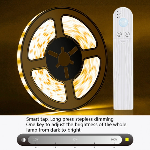 Bande de batterie de 1M LED Bande lumineuse Intelligent Induction Induction Dimpolaire Émoiserie Émouleur Émoulement Émouthable Ruban de lumière (6500K (Blanc froid)) SH502B1484-07