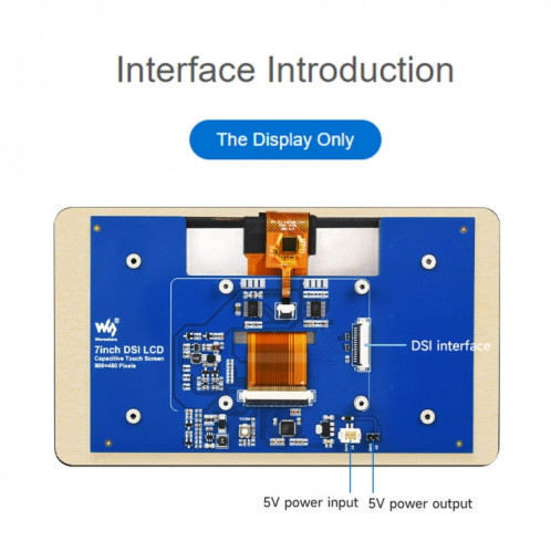 Écran tactile capacitif Waveshare 7 pouces 800 × 480 IPS, interface DSI, contact 5 points avec étui SW95021399-018