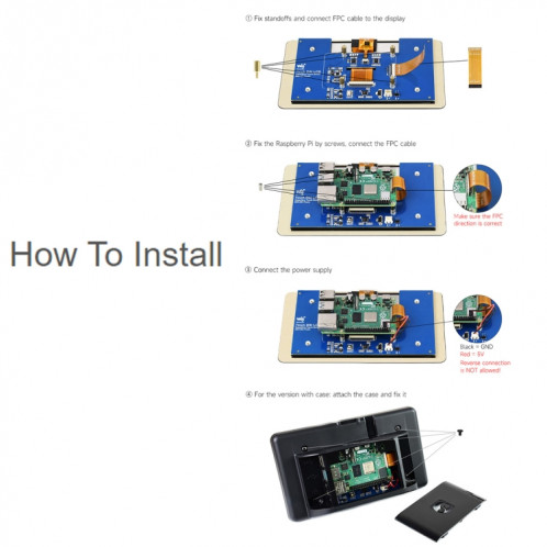 Écran tactile capacitif Waveshare 7 pouces 800 × 480 IPS, interface DSI, contact 5 points avec étui SW95021399-018