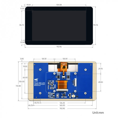 Écran tactile capacitif Waveshare 7 pouces 800 × 480 IPS, interface DSI, contact 5 points avec étui SW95021399-018