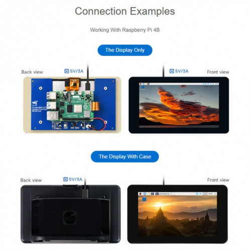 Écran tactile capacitif Waveshare 7 pouces 800 × 480 IPS, interface DSI, contact 5 points avec étui SW95021399-018
