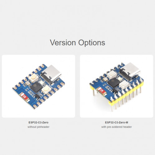 Waveshare 2.4 GHz ESP32-C3 Mini carte de développement, basé sur un processeur monocœur ESP32-C3FN4 sans en-tête SW97011685-010
