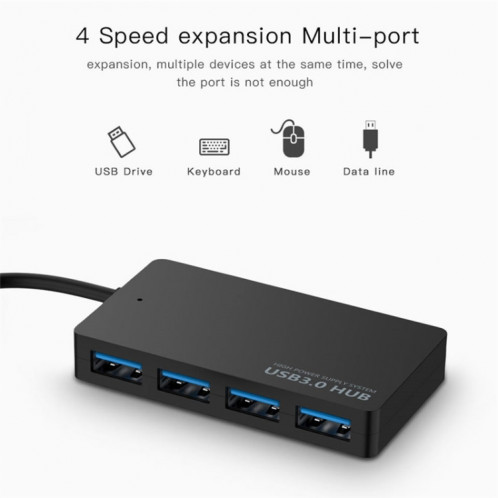 KYTC47 4 ports Adaptateur USB câble haute vitesse de station d'accueil USB de station d'accueil multi-interface, couleur: noir USB 3.0 SH5401912-05