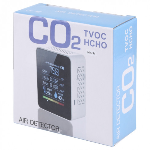TVOC1 Portable CO2 Qualité de l'air Formaldéhyde Détecteur de dioxyde de carbone Hygromètre de température intérieure avec écran numérique à LED (noir) SH3507415-08