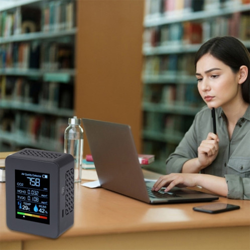 TVOC1 Portable CO2 Qualité de l'air Formaldéhyde Détecteur de dioxyde de carbone Hygromètre de température intérieure avec écran numérique à LED (noir) SH3507415-08