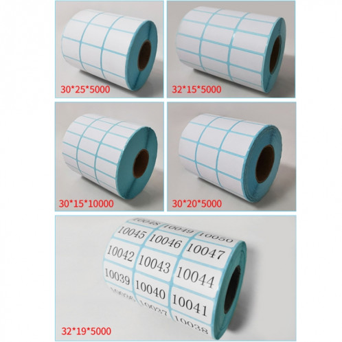 Papier thermique à trois preuves Code à barres à trois rangées Papier d'impression non adhésif, Taille: 30 x 20mm (10000 pièces) SH3403170-06