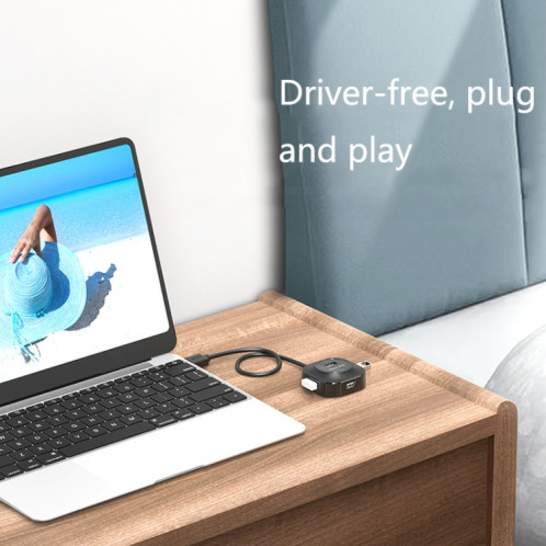 Jasoz Hub USB2.0 Hub USB2.0 Hub 1 à 4 Hub d'amarrage, Couleur: Noir 0.5m SJ6102901-07