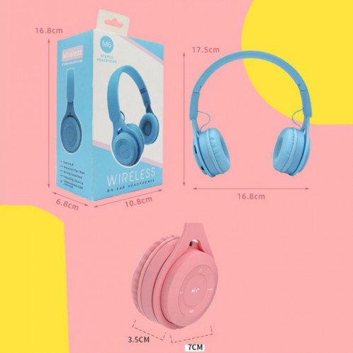 Casque Bluetooth sans fil M6 casque stéréo de jeu pliant avec micro (rose) SH901E1371-07