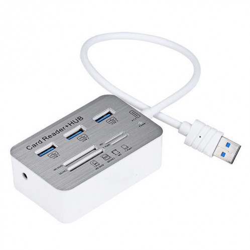 619-3.0 3 HUB PORT + 4 Lecteur de carte de port Un à trois séparateur de moyeu USB à haute vitesse USB 3.0 (blanc) SH401A442-06