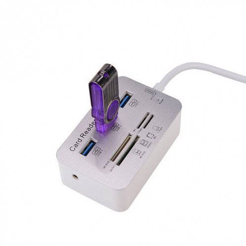 619-3.0 3 HUB PORT + 4 Lecteur de carte de port Un à trois séparateur de moyeu USB à haute vitesse USB 3.0 (blanc) SH401A442-06