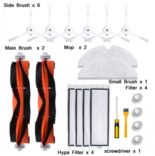 20 PCS / SET TRAY + TERRAIN D'EAU Filtre + Brosse latérale + Brosse principale + MOP + Petit Brush pour Mijia / Rock Sweper SH4530944-06