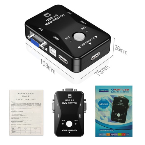 HW1701 2 en 1 OUT Switcher KVM Switch 2 Port Interrupteur VGA USB avec interrupteur de la souris au clavier (noir) SH301A1640-07
