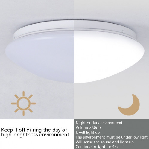 Lampe de plafond de contrôle de lumière sonore LED Couleur rond couloir intelligent, source d'alimentation: 12W 270mm (blanc chaud) SH802A821-07