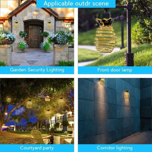 60 LEDs solaires ananas solaires lumières en fer forgé Lanterne LED fil de cuivre chaîne de jardin d'extérieur étanche de jardin Lanternes de décoration SH60021784-07