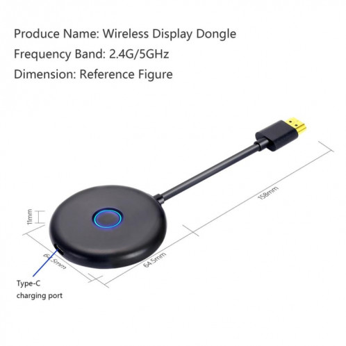 E89BK 2.4GHZ / 5GHz WIFI Affichage sans fil Dongle Dongle Dongle Horizontal et vertical Streaming Player Stick HDTV Stick (Noir) SH401A1459-07