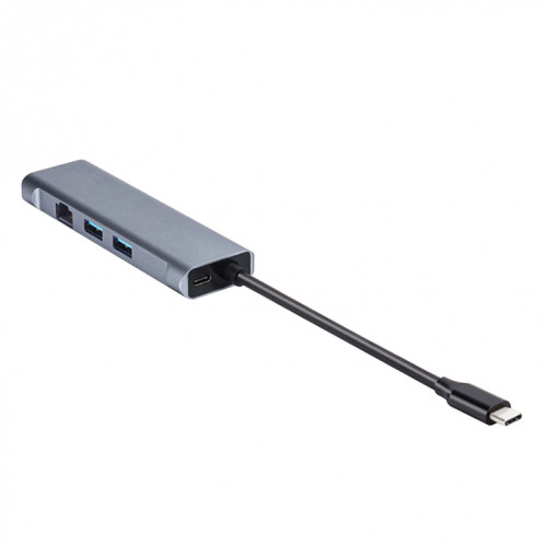 T1901 Station d'accueil de type C ADAPTATEUR MULTIFONCTION HD Interface multimédia + RJ45 + USB3.0 x 2 + HUB multifonction SD + TF (6 en 1 gris argenté) SH101A1181-07