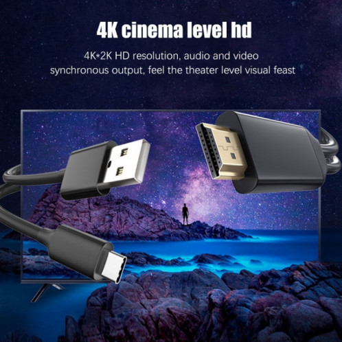 T2 Type C USB To Connecteur d'écran TV 4K 60Hz Compatible 4K 60Hz HD pour téléphones, tablettes, ordinateurs portables, projecteurs (noir) SH101A219-07