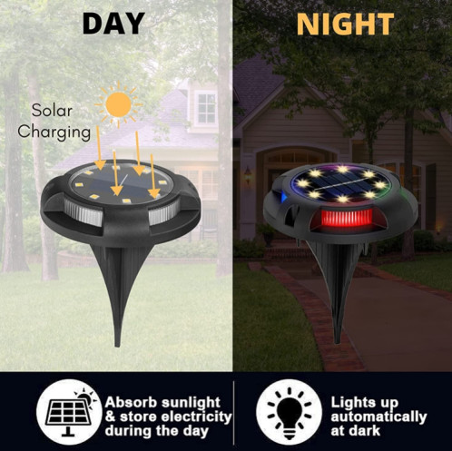 Lampe de pelouse enterrée en extérieur de la lampe solaire en plein air, Spec: 8 LED à chaud + bleu lumière (coquille en plastique) SH060681-05