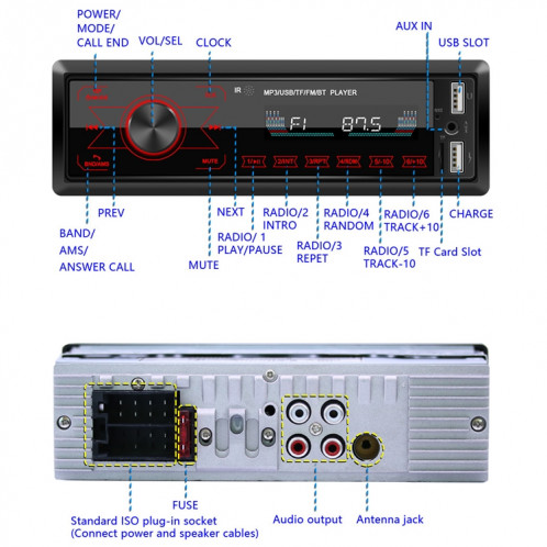 A2818 voiture Bluetooth haut-parleur voiture MP3 Fonction Fonction Touchez Double U Disk Lights Coloré Radio, Spécifications: Standard SH85011268-07