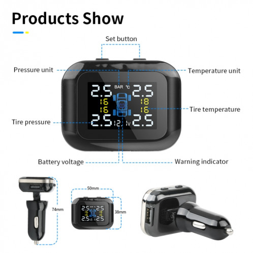 Système de surveillance de la pression de la pression sans fil TPMS de la température de la voiture TPMS de la température de la voiture (noir) SH401A1769-07