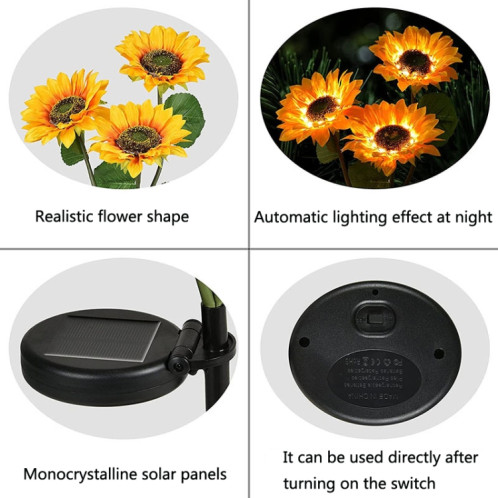 Solar Sunflower Décoration Lumière LED Garden Light Paysage Lumière de paysage, Spécifications: Trois têtes SH95021275-07