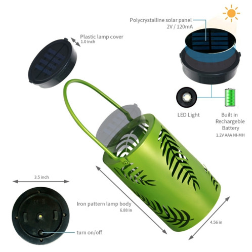 L3337 Solar Lawn Light Outdoor Etanchemin de jardin décoration de jardin creux de fer lanterne (vert) SH201A650-07