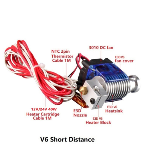 Imprimante 3D V6 Imprimante d'extrusion d'extrusion J-Head Hotend avec ventilateur de refroidissement unique, spécification: courte 1,75 / 0,4 mm SH40101586-05