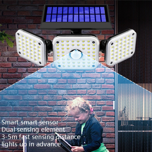 112 lumières murales rotatives à 3 têtes solaires LED à 3 têtes humains Sens de jardin imperméable extérieur extérieur SH1601186-07