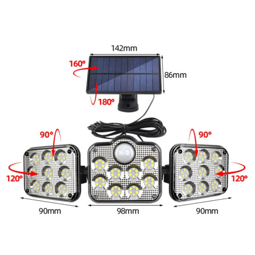 TG-TY075 Solar 3-Head RotaTable Feuille murale Sensation de corps Sensation de jardin imperméable en plein air, style: 138 LED Splitable SH29011649-07