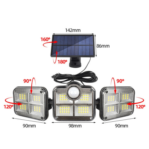 TG-TY075 Solar 3-HEAD ROBLETABLE MUR LECTURE SENSATION DE BODUCLE EXTÉRIEUR DE JARDIN À L'ÉQUIPELLE, STYLE: 122 LED STÉFIBILITÉ SH2904996-07