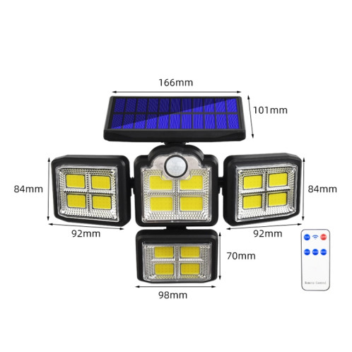 TG-TY085 Feuille murale rotative Solar à 4 têtes avec contrôle à distance Sensation de corps en plein air Lampe de jardin imperméable, style: 198 COB intégré SH3003978-07