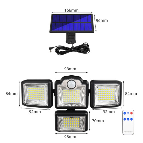 TG-TY085 Feuille murale rotative à 4 têtes solaire avec télécommande Sensation de corps en plein air Lampe de jardin imperméable, style: 192 LED séparé SH3005417-07